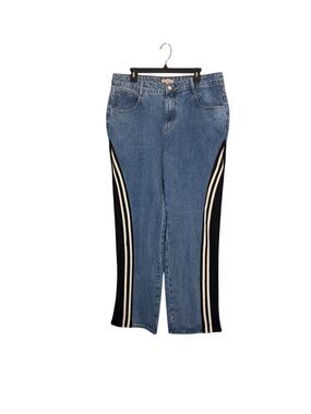 Dot & Lu High-Rise Wide-Leg Denim with Sporty Black & Cream Side Stripes Sz 30